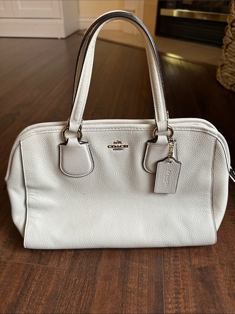 Coach Cream Pebbled Leather Shoulder Satchel